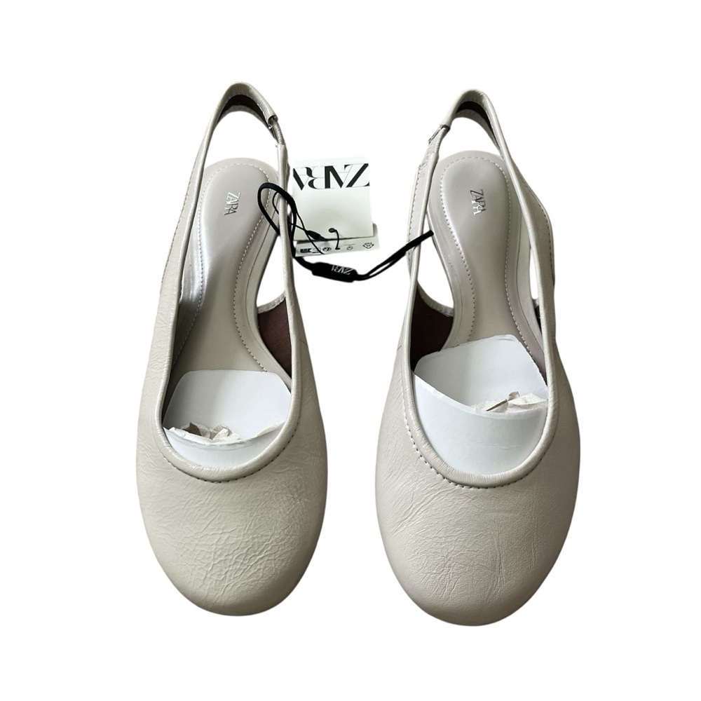 Zara Leather Slingback Ballet Flats White Minimalist Summer Party Size 7.5 NWT - Picture 6 of 9